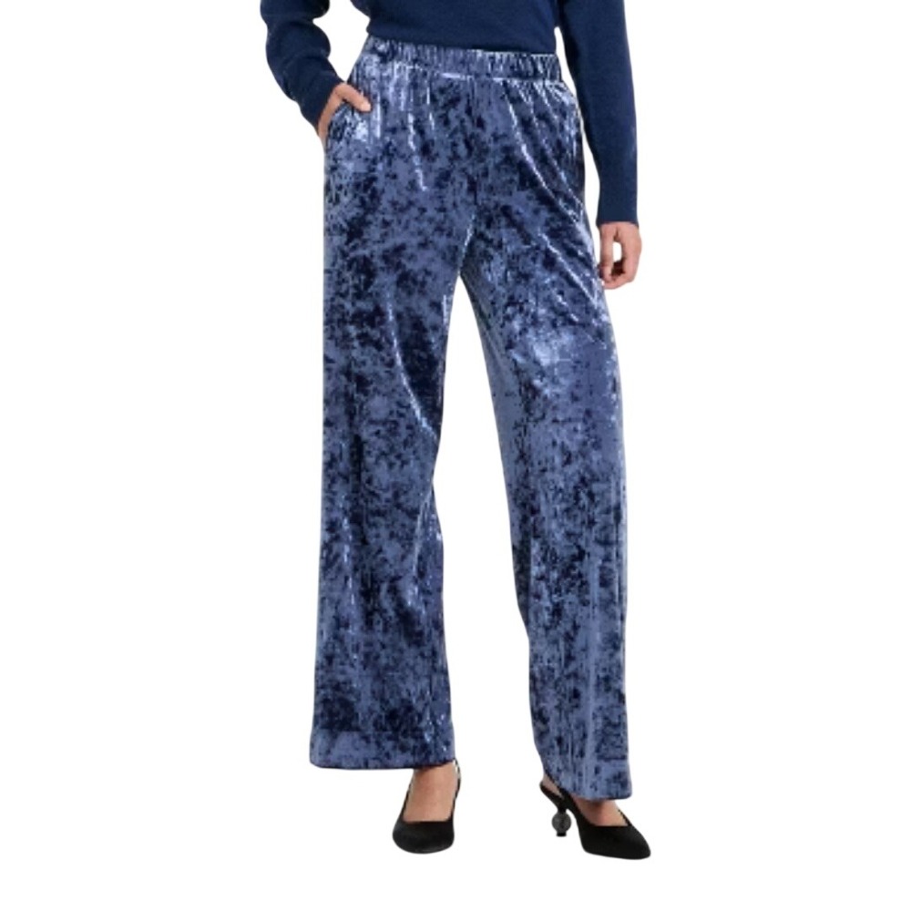 A New Day Women's Blue Crushed Velvet Wide Leg Pants Size Large